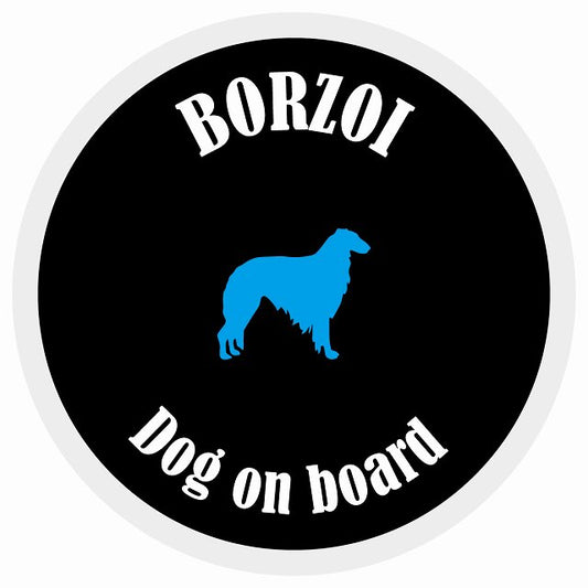 カラフル Dog on board 丸型 ボルゾイ ブラック&ホワイト 直径13cm
