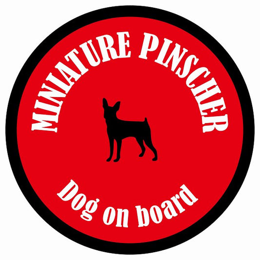 カラフル Dog on board 丸型 ミニチュアピンシャー レッド＆ブラック 直径13cm