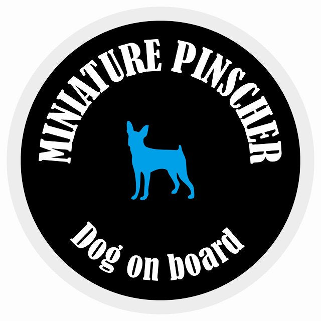 カラフル Dog on board 丸型 ミニチュアピンシャー ブラック&ホワイト 直径13cm