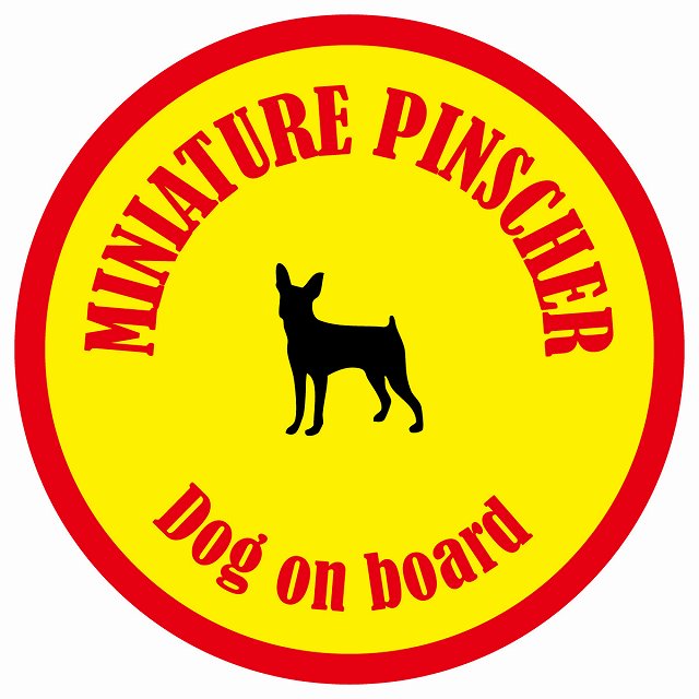 カラフル Dog on board 丸型 ミニチュアピンシャー イエロー&レッド 直径13cm