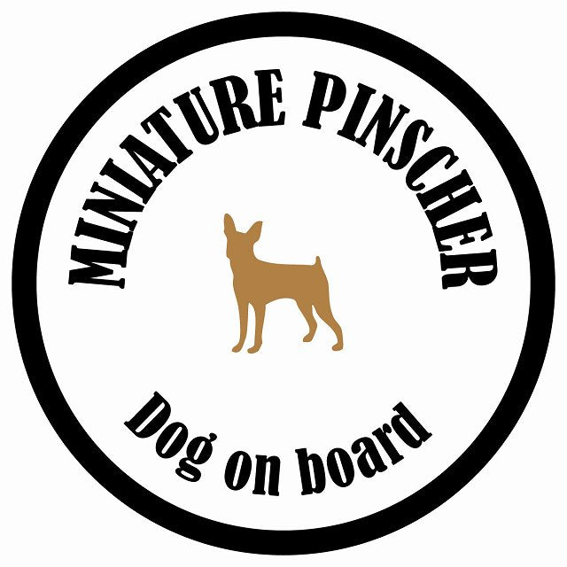 カラフル Dog on board 丸型 ミニチュアピンシャー ホワイト&ブラック 直径13cm