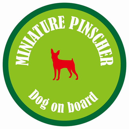 カラフル Dog on board 丸型 ミニチュアピンシャー ライトグリーン＆グリーン 直径13cm