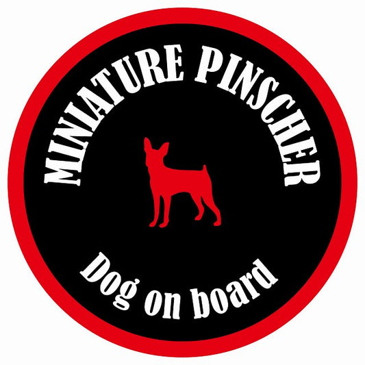 カラフル Dog on board 丸型 ミニチュアピンシャー ブラック&レッド 直径13cm
