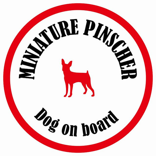 カラフル Dog on board 丸型 ミニチュアピンシャー ホワイト&レッド 直径13cm