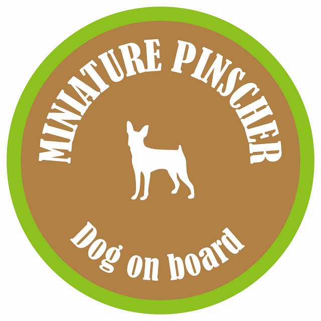 カラフル Dog on board 丸型 ミニチュアピンシャー ブラウン&グリーン 直径13cm