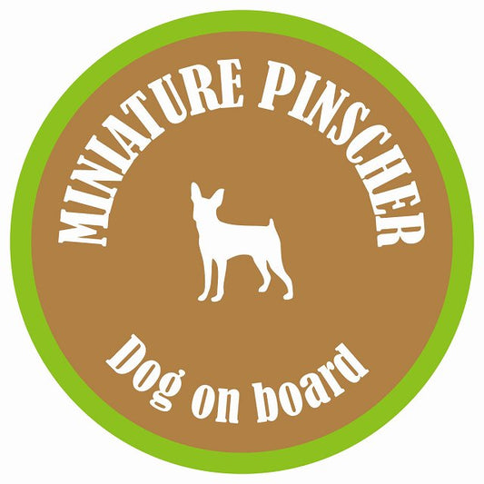 カラフル Dog on board 丸型 ミニチュアピンシャー ブラウン&グリーン 直径13cm