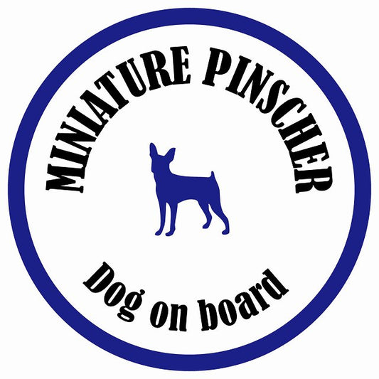 カラフル Dog on board 丸型 ミニチュアピンシャー ホワイト&ネイビー 直径13cm