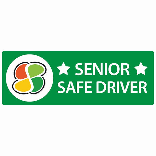 高齢者マーク シルバー SENIOR SAFE DRIVER グリーン ステッカー 14x5cm 長方形