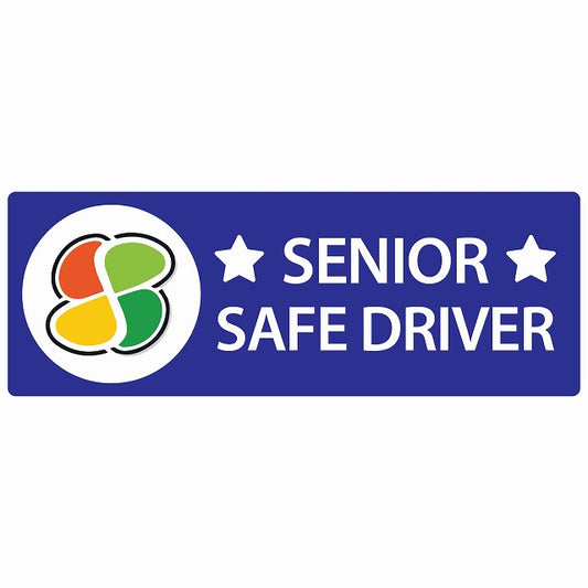 高齢者マーク シルバー SENIOR SAFE DRIVER ブルー ステッカー 14x5cm 長方形