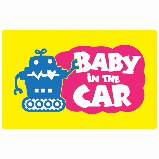 BABY IN CAR ロボット イエロー ステッカー 14x9cm 長方形