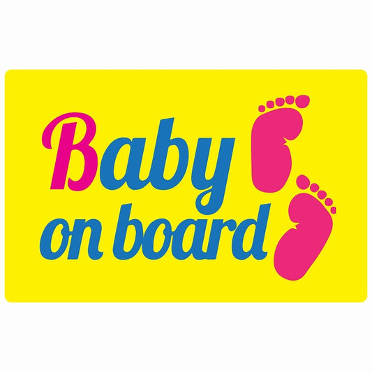 BABY ON BOARD 足あと イエロー ステッカー 14x9cm 長方形