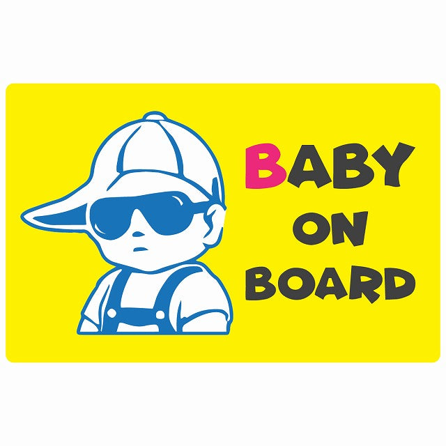BABY ON BOARD キャップ サングラス イエロー ステッカー 14x9cm 長方形