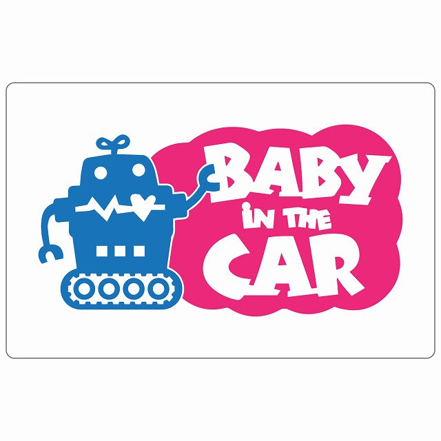 BABY IN CAR ロボット ホワイト ステッカー 14x9cm 長方形