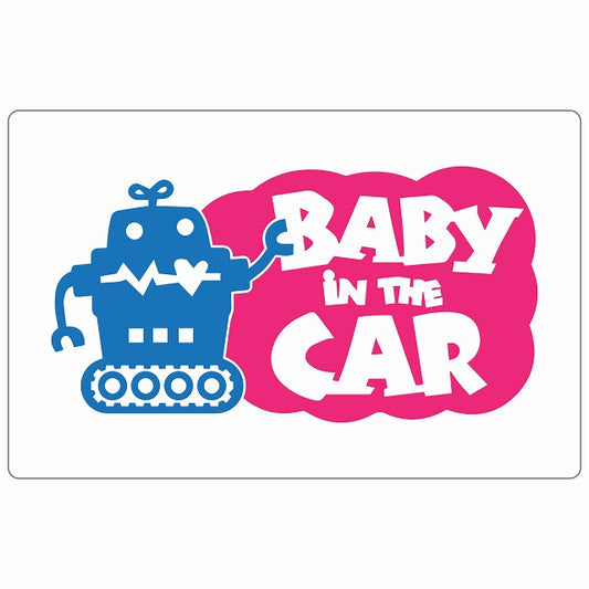 BABY IN CAR ロボット ホワイト ステッカー 14x9cm 長方形