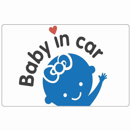 BABY IN CAR リボン ホワイト ステッカー 14x9cm 長方形