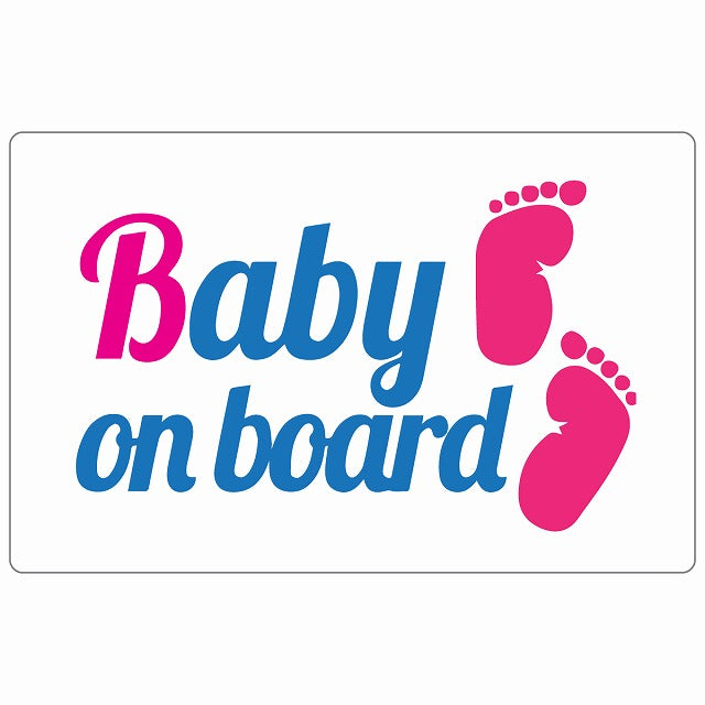 BABY ON BOARD 足あと ホワイト ステッカー 14x9cm 長方形