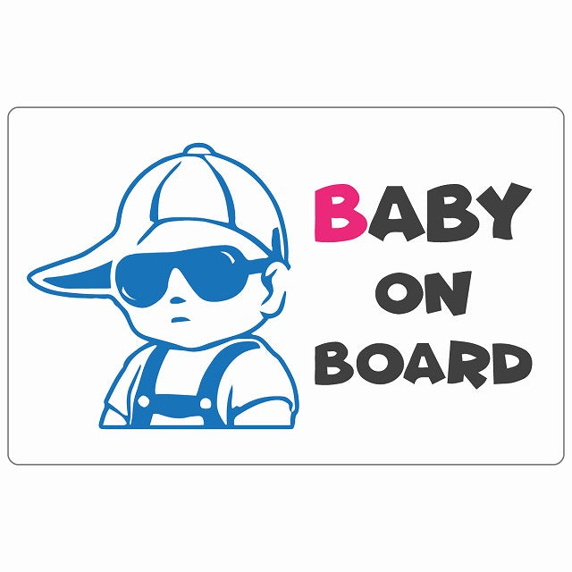 BABY ON BOARD キャップ サングラス ホワイト ステッカー 14x9cm 長方形
