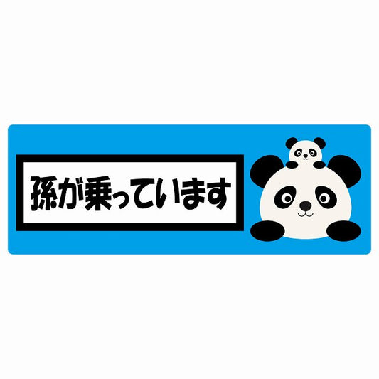 孫が乗っています 祖父母と孫 ぱんだ ライトブルー ステッカー 14x5cm 長方形
