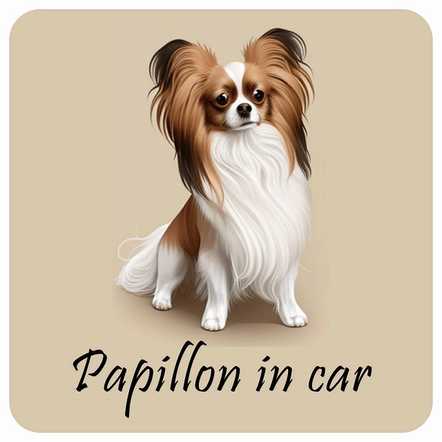 イラスト付 Dog in Car パピヨン Aタイプ ステッカー 正方形 13x13cm シール カーステッカー