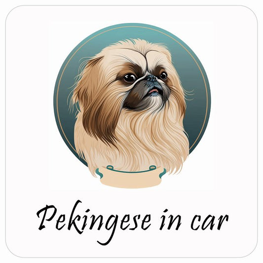 イラスト付 Dog in Car ペキニーズ Aタイプ ステッカー 正方形 13x13cm シール カーステッカー