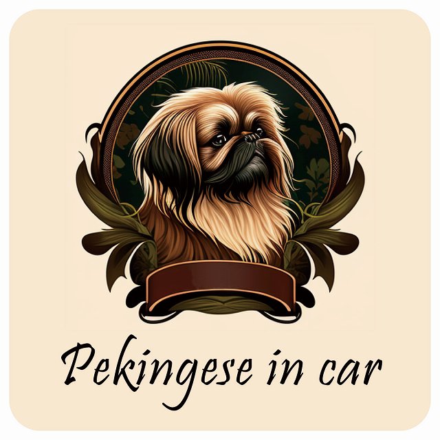 イラスト付 Dog in Car ペキニーズ B タイプ ステッカー 正方形 13x13cm シール カーステッカー
