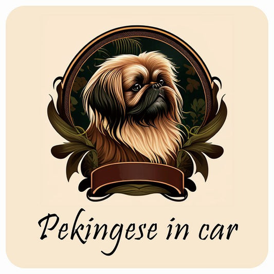 イラスト付 Dog in Car ペキニーズ B タイプ ステッカー 正方形 13x13cm シール カーステッカー