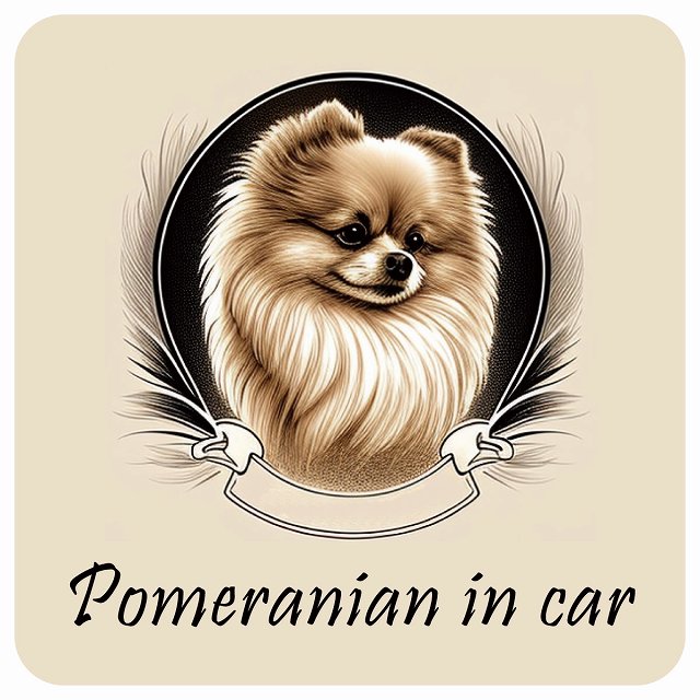 イラスト付 Dog in Car ポメラニアン B タイプ ステッカー 正方形 13x13cm シール カーステッカー