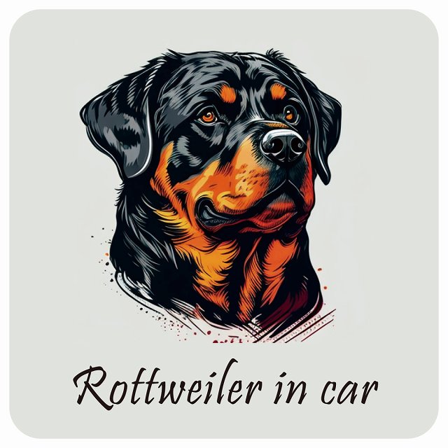 イラスト付 Dog in Car ロットワイラー Aタイプ ステッカー 正方形 13x13cm シール カーステッカー