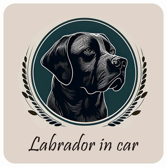 イラスト付 Dog in Car ラブラドール B タイプ ステッカー 正方形 13x13cm シール カーステッカー