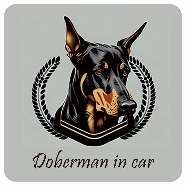 イラスト付 Dog in Car ドーベルマン Aタイプ ステッカー 正方形 13x13cm シール カーステッカー