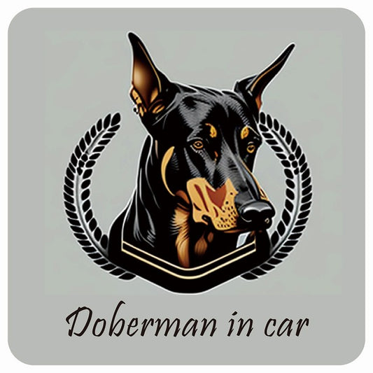 イラスト付 Dog in Car ドーベルマン Aタイプ ステッカー 正方形 13x13cm シール カーステッカー