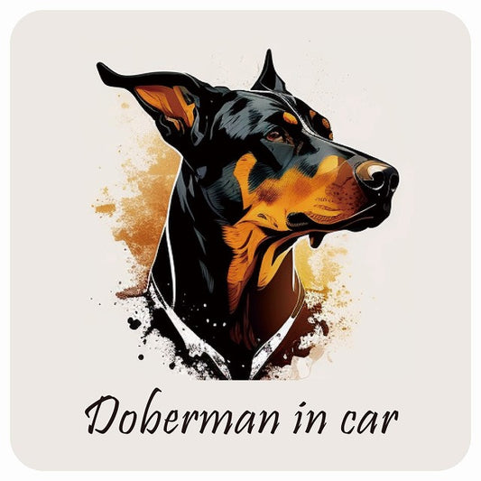 イラスト付 Dog in Car ドーベルマン B タイプ ステッカー 正方形 13x13cm シール カーステッカー