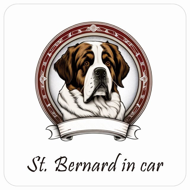 イラスト付 Dog in Car セントバーナード Aタイプ ステッカー 正方形 13x13cm シール カーステッカー
