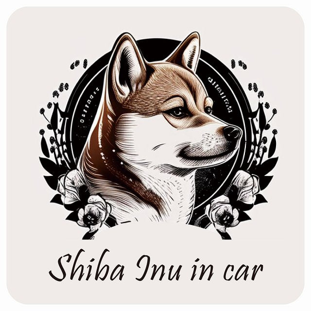 イラスト付 Dog in Car 柴犬 Aタイプ ステッカー 正方形 13x13cm シール カーステッカー