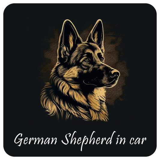イラスト付 Dog in Car シェパード Aタイプ ステッカー 正方形 13x13cm シール カーステッカー