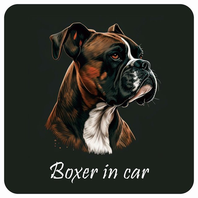イラスト付 Dog in Car ボクサー B タイプ ステッカー 正方形 13x13cm シール カーステッカー