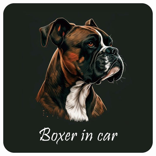 イラスト付 Dog in Car ボクサー B タイプ ステッカー 正方形 13x13cm シール カーステッカー