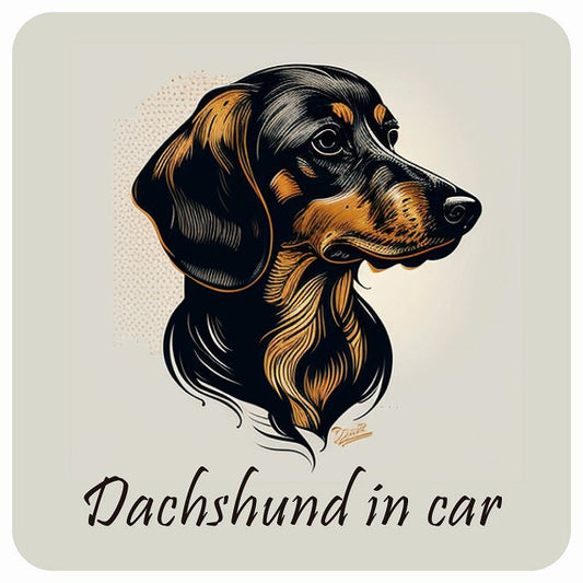 イラスト付 Dog in Car ダックスフント Aタイプ ステッカー 正方形 13x13cm シール カーステッカー