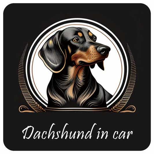 イラスト付 Dog in Car ダックスフント B タイプ ステッカー 正方形 13x13cm シール カーステッカー