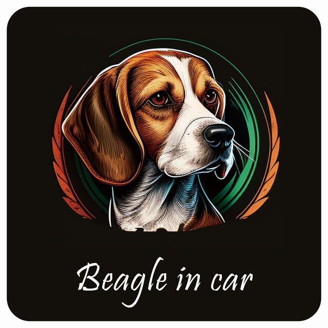 イラスト付 Dog in Car ビーグル B タイプ ステッカー 正方形 13x13cm シール カーステッカー