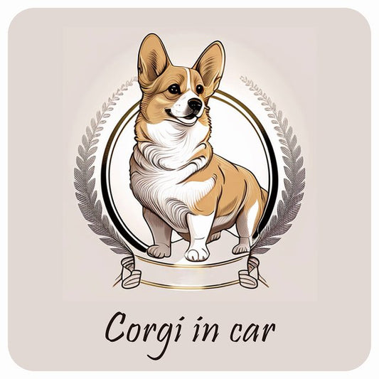イラスト付 Dog in Car コーギー Aタイプ ステッカー 正方形 13x13cm シール カーステッカー