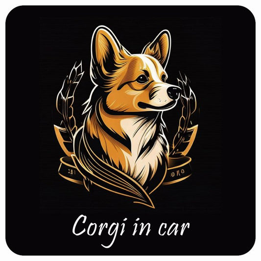 イラスト付 Dog in Car コーギー B タイプ ステッカー 正方形 13x13cm シール カーステッカー