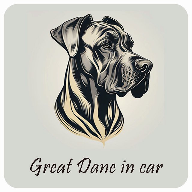イラスト付 Dog in Car グレートデン Aタイプ ステッカー 正方形 13x13cm シール カーステッカー