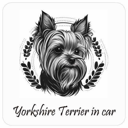 イラスト付 Dog in Car ヨークシャーテリア B タイプ ステッカー 正方形 13x13cm シール カーステッカー