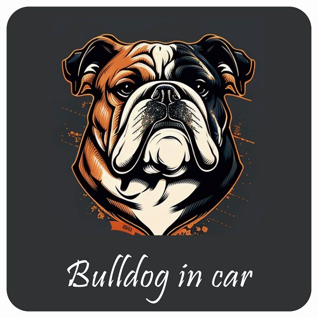 イラスト付 Dog in Car ブルドッグ Aタイプ ステッカー 正方形 13x13cm シール カーステッカー