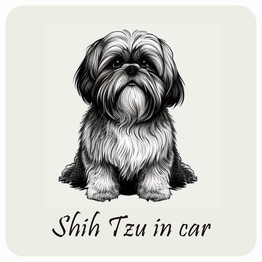 イラスト付 Dog in Car シーズー B タイプ ステッカー 正方形 13x13cm シール カーステッカー