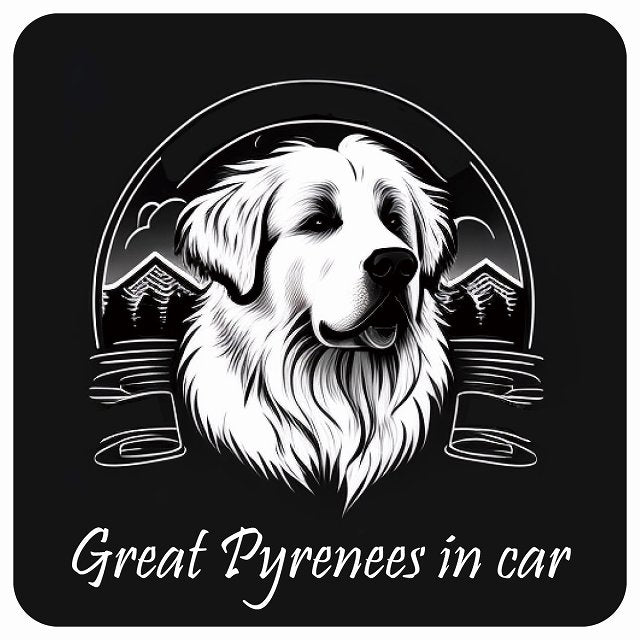 イラスト付 Dog in Car グレートピレニーズ Aタイプ ステッカー 正方形 13x13cm シール カーステッカー