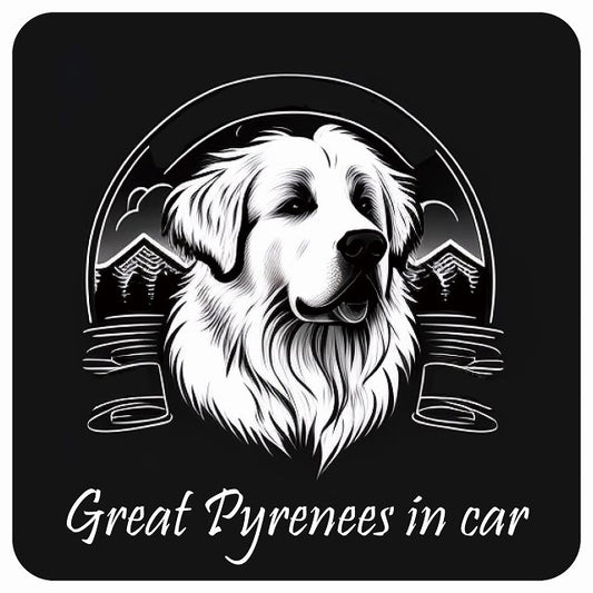 イラスト付 Dog in Car グレートピレニーズ Aタイプ ステッカー 正方形 13x13cm シール カーステッカー