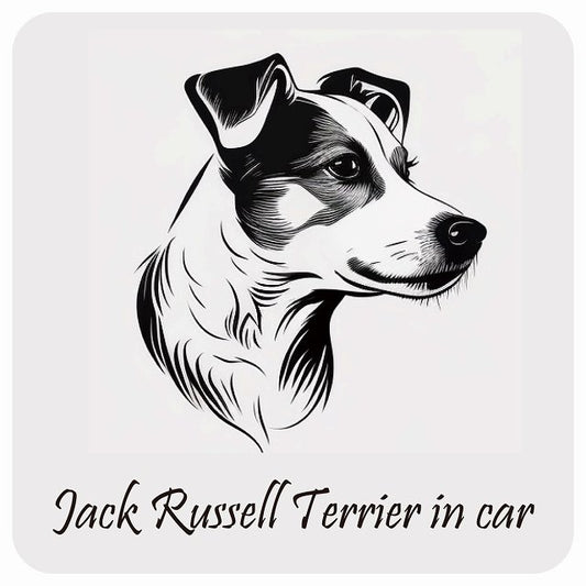 イラスト付 Dog in Car ジャックラッセルテリア B タイプ ステッカー 正方形 13x13cm シール カーステッカー