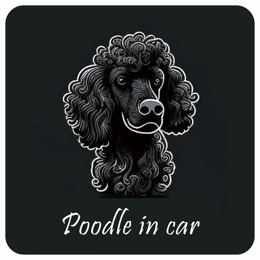 イラスト付 Dog in Car プードル Aタイプ ステッカー 正方形 13x13cm シール カーステッカー